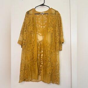 UMGEE YELLOW GOLDEN LACE LONG LINED DUSTER CARDIGAN SZ MEDIUM